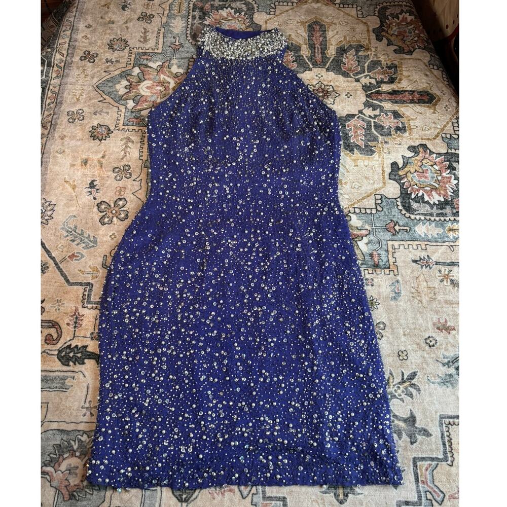 Vintage Beaded Silk Homecoming Dress Formal Guest Party Dress 90s High Neck 8